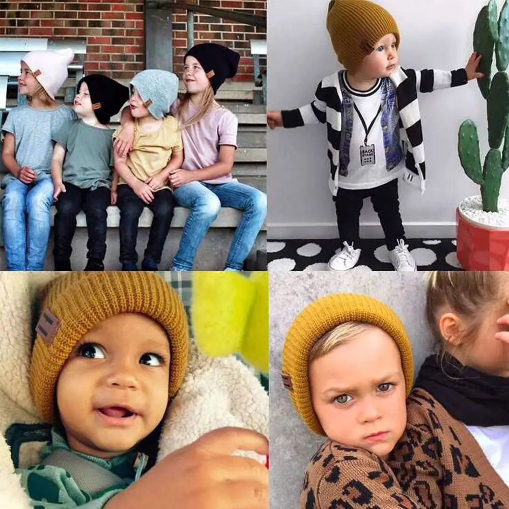 

Newborn New 7 Colors Solid Cute Children Beanie Caps Knitted Beanies Warmer Bonnet Winter Autumn Hats