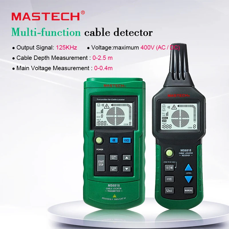 Цифровой MASTECH MS6818 Расширенный тестер провода трекер многофункциональный детектор кабеля 12~ 400 В труба локатор метр с черным светом