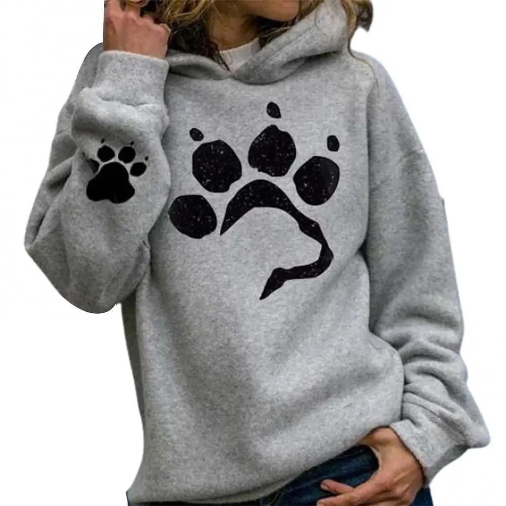 

Hot Sales Autumn Winter Women Dog Paw Print Hoodie Long Sleeve Pullover Hooded Sweatshirt