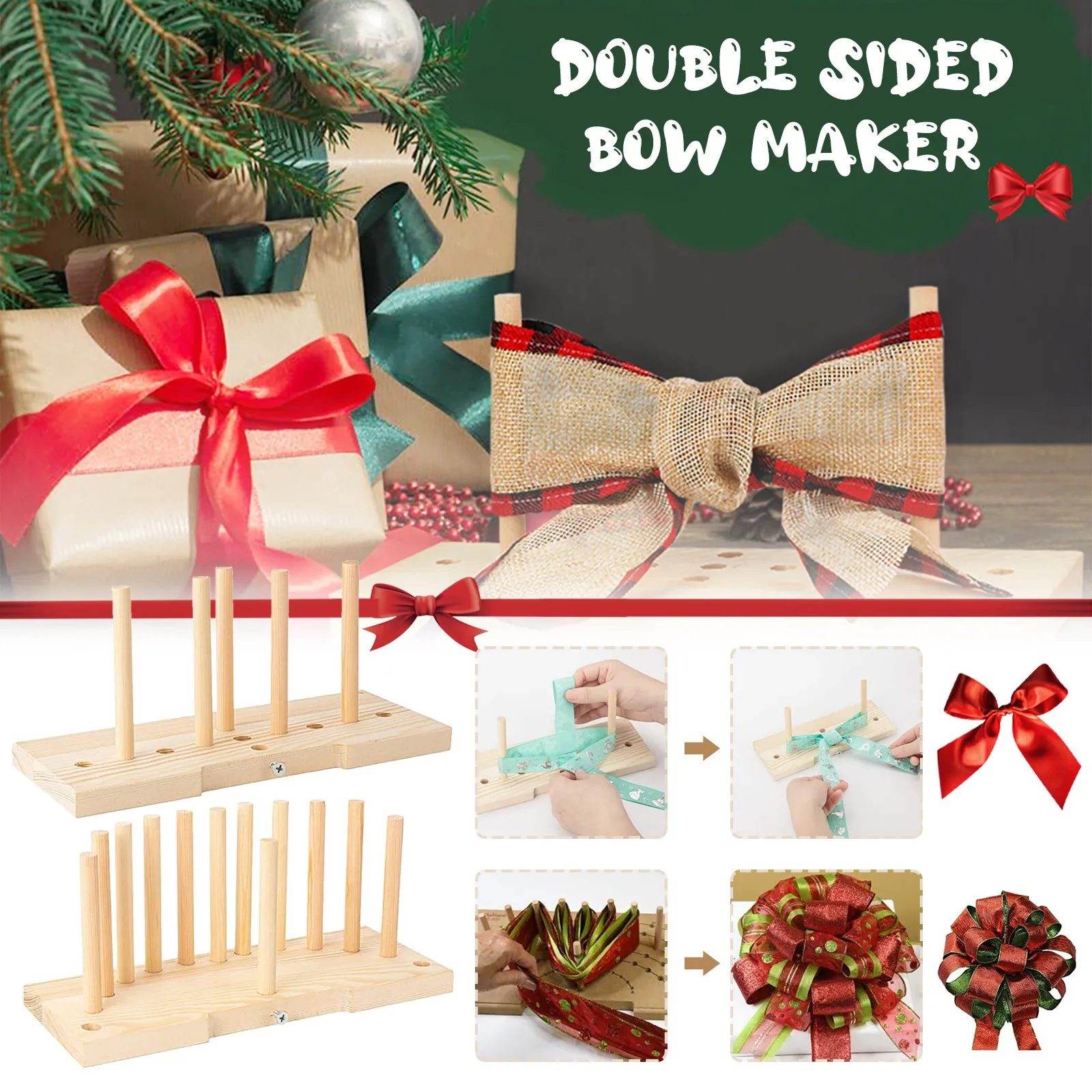 

Bow Maker Festival Wreath Double-sided Wooden Wreath Bow Making Tool Bow Maker Light Weight Durable Making Tool For Decorations