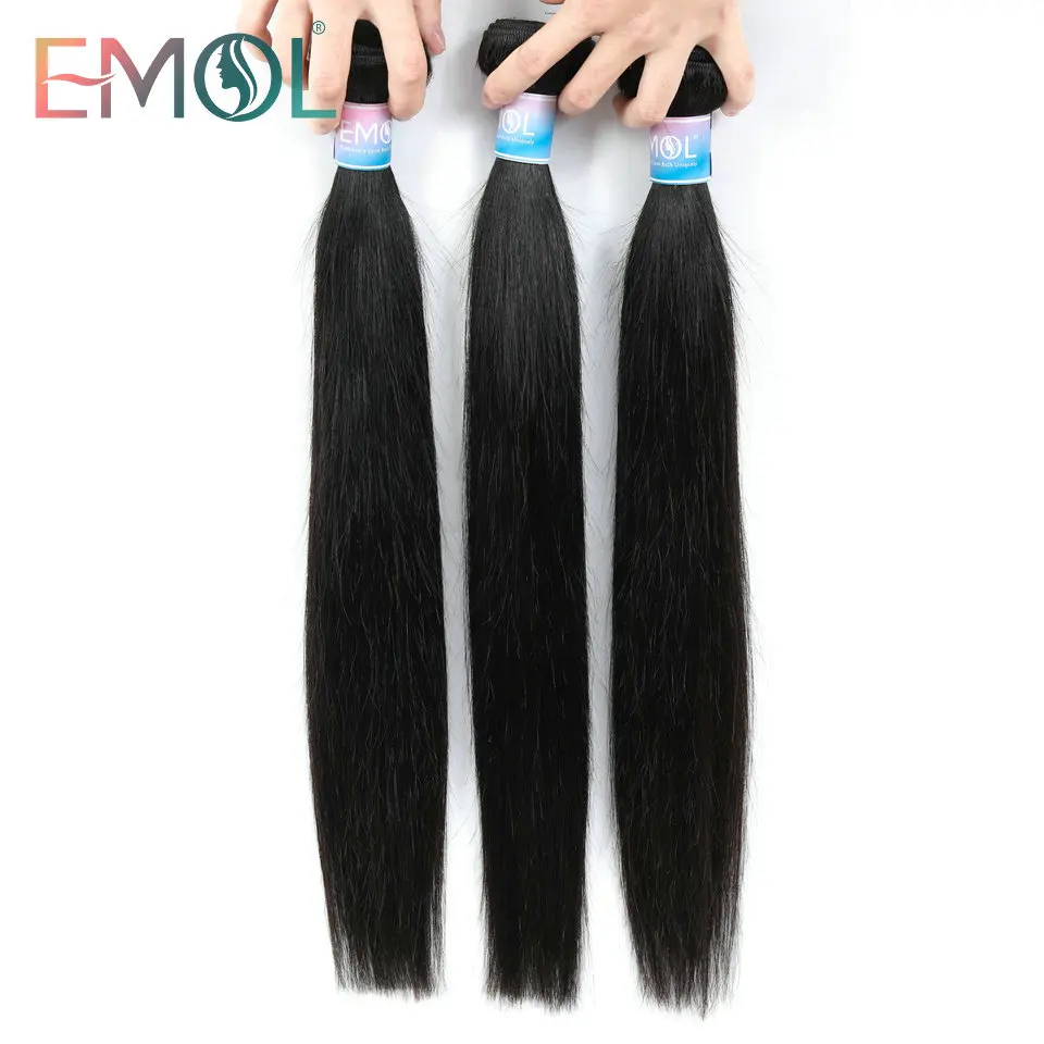 

Emol Indian Human Hair Straight Weave Bundles Double Weft Non-Remy Hair Bundles Extensions For Women
