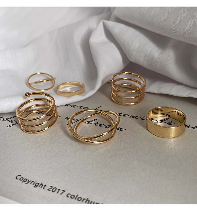 Ручной работы набор колец на сустав пальца для женщин Золотой Цвет металла Весна