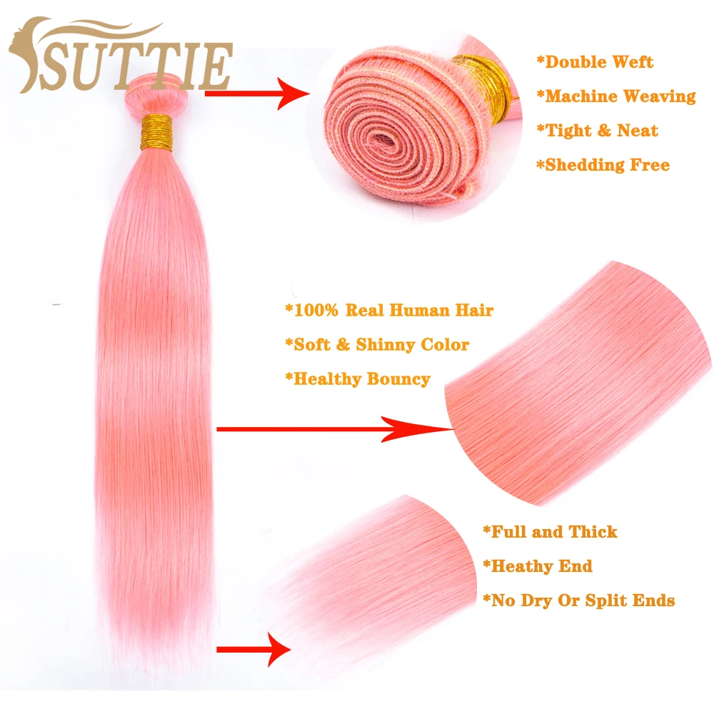 Розовые пряди человеческих волос Suttie бразильские волнистые натуральные волосы 26