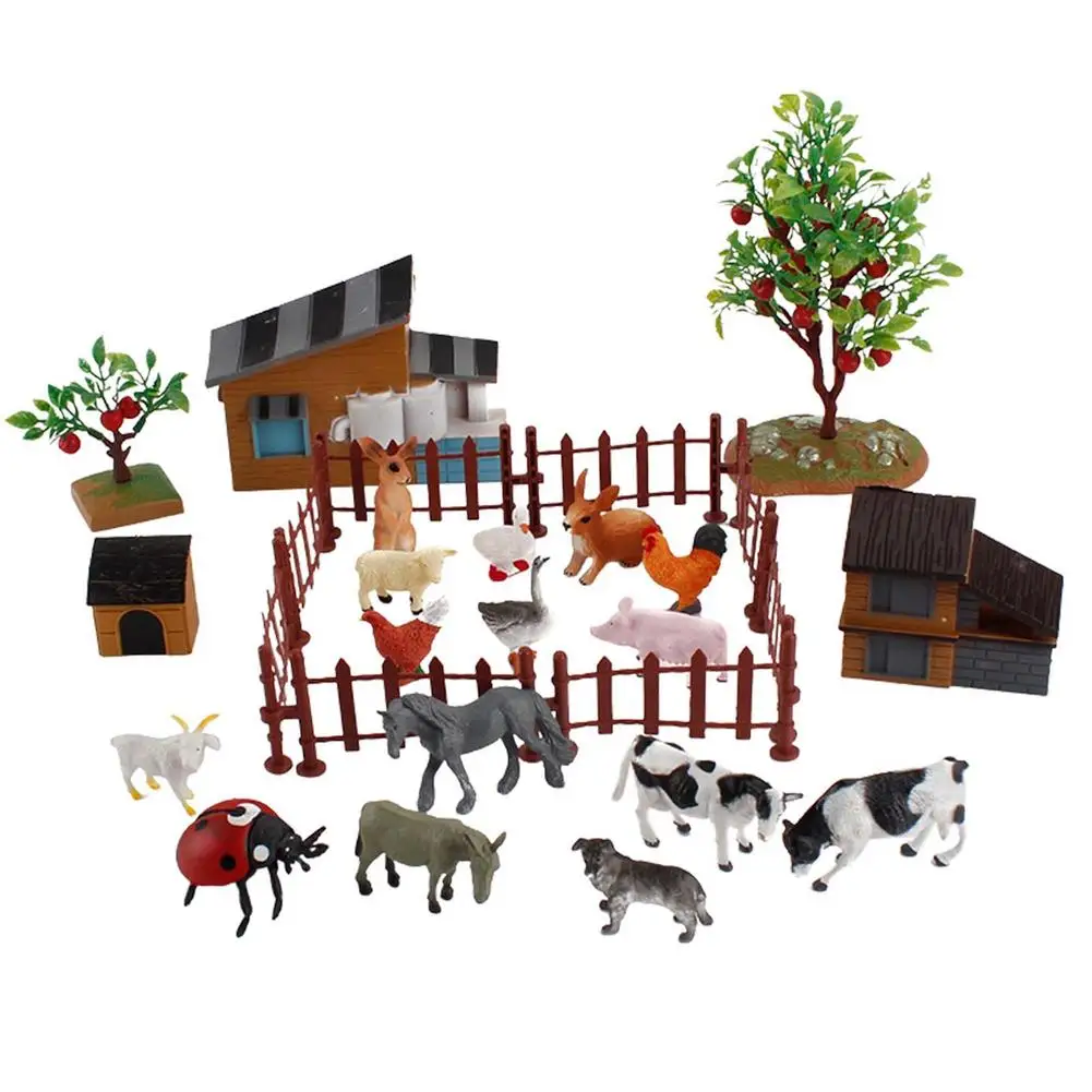 

21 PCS Farm Animal House Toys Kids Barn Set Farmhouse Country Playset Barnyard Toy Figures Horse Chicken Rabbit Birthday Gift