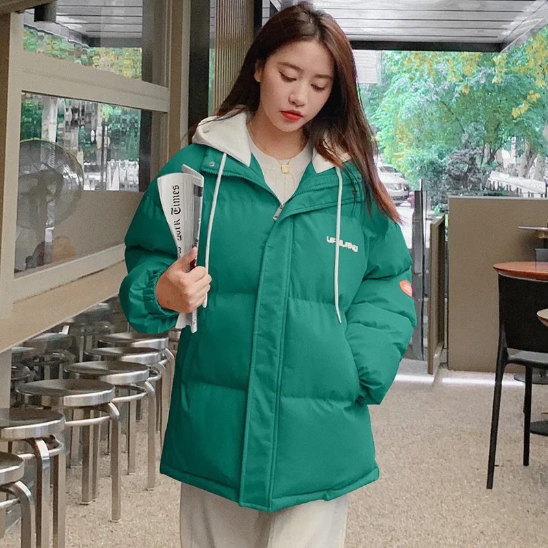 

Faux 2 in 1 Winter Women Parkas Jackets Casual Oversized Thick Warm Hooded Pattern Coat Girls Winter Outwear Sports Parkas