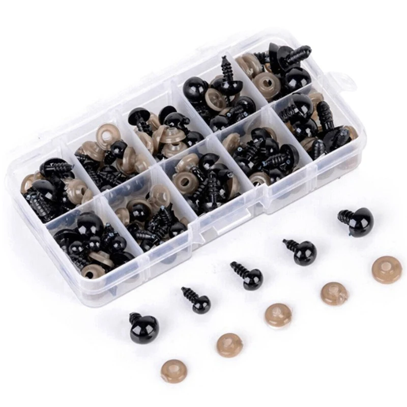 

100Pcs Handmade Plastic Plush Toys Eyes DIY Nose Accessories Round Screw Black Eyes