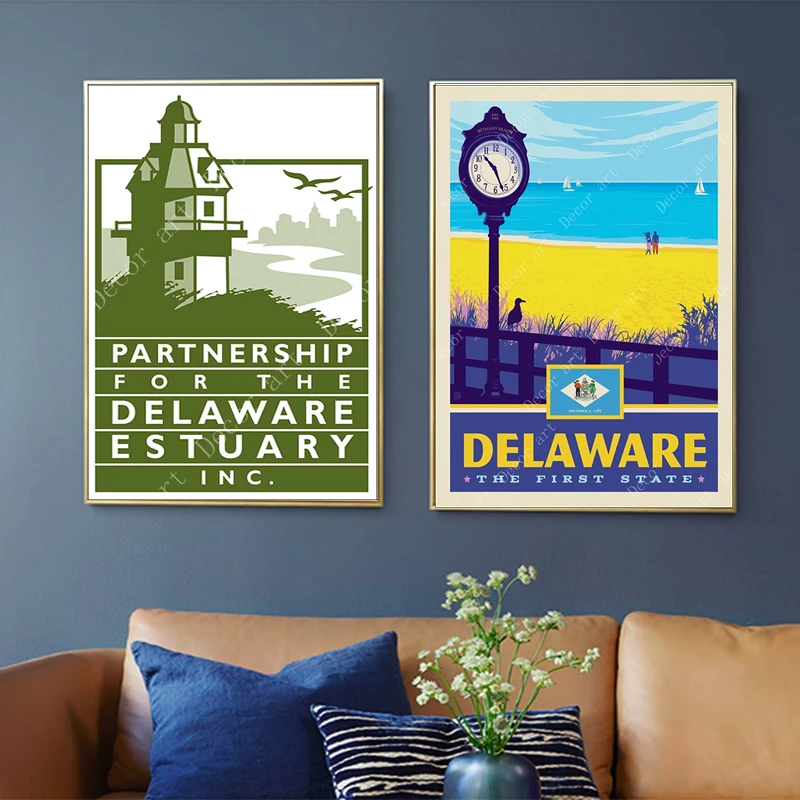 Винтажные дорожные плакаты из Америки Делавэр США холст живопись плакат