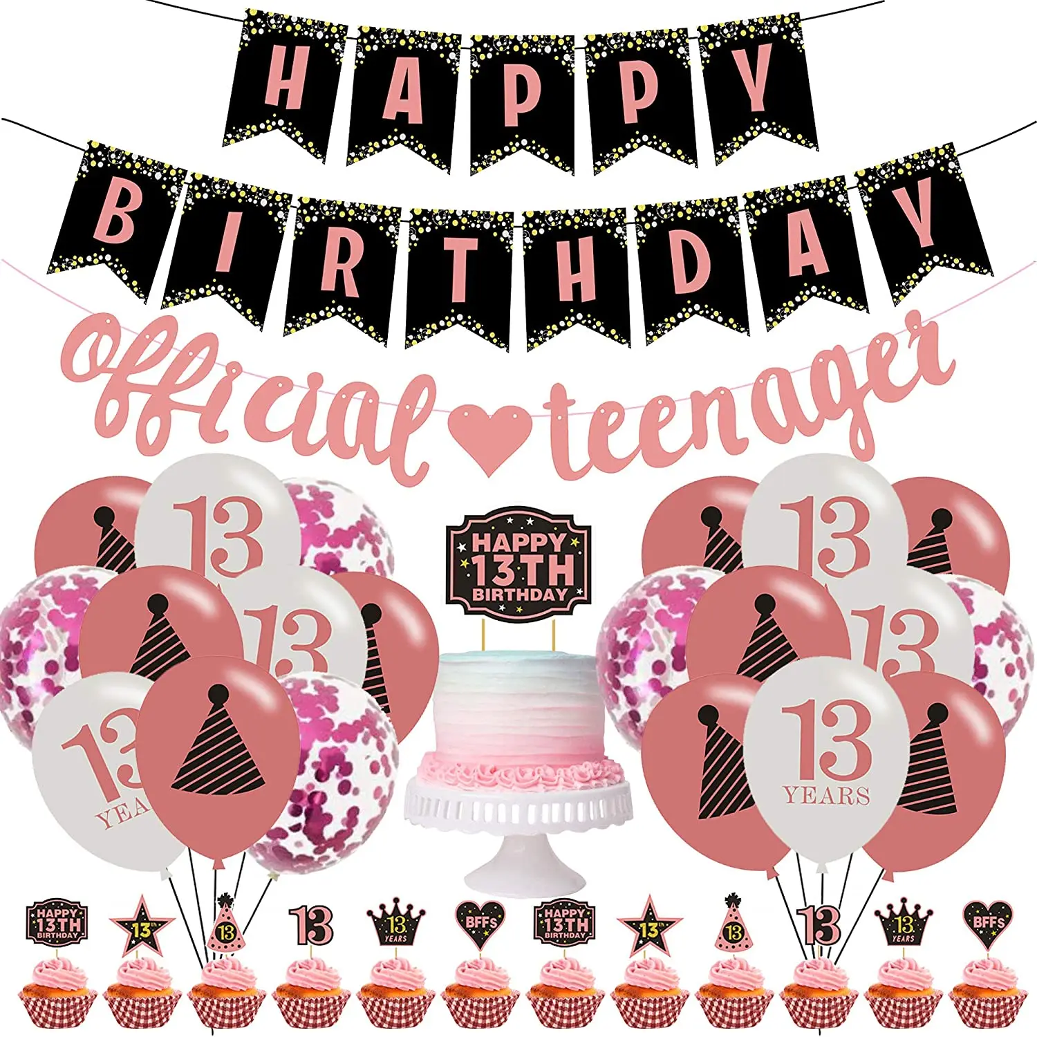 

13th Birthday Decorations, Official Teenager Party Supplies for Boys and Girls Including Banners, Cake Topper and Balloons