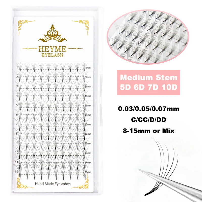 

Heyme Sharpen Middle Stem Premade Volume Fans Lashes 5D/6D/7D/8D/10D Slim Thin Pointy Base Russian Volume Fans Eyelash Extension