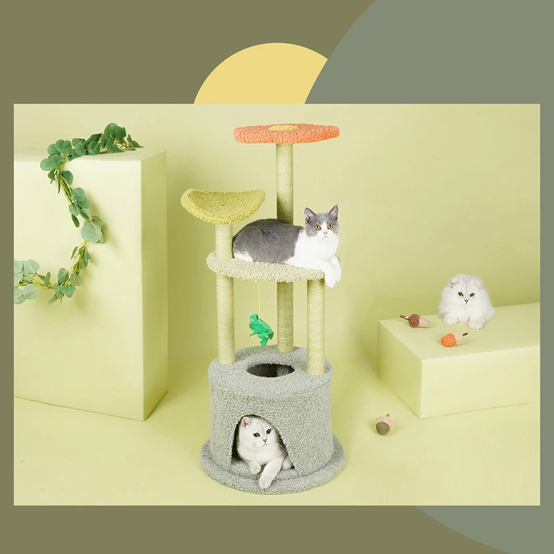 Стойка для скалолазания в виде кошачьего домика с цветком интегрированная