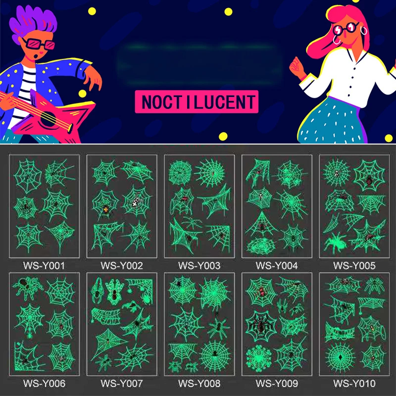

Luminous Tattoo Stickers 10 Kinds Spider Cobweb Luminous Tattoo Halloween Party Temporary Body Sticker Disposable Waterproof
