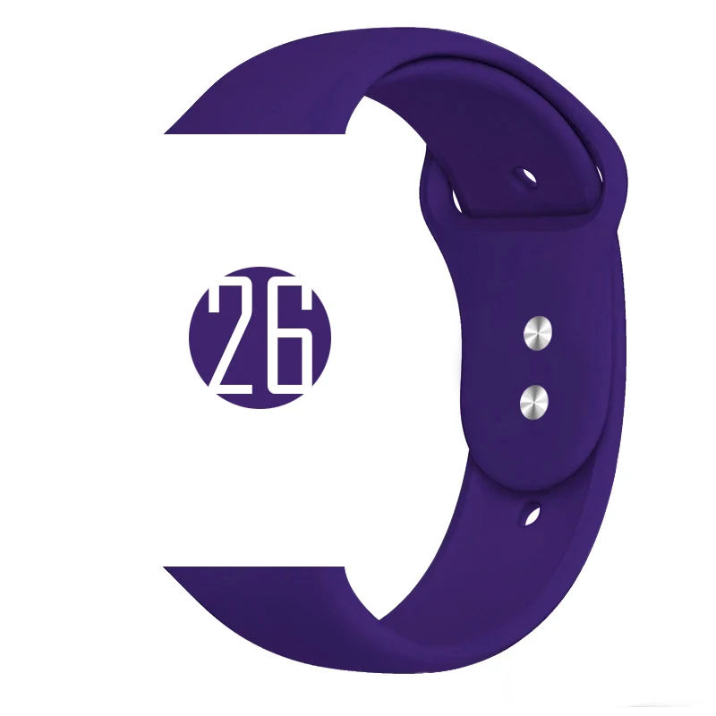26 Grape Цветной мягкий силиконовый спортивный ремешок для Apple Watch Series 5 4 3 2 1 38 мм 42 мм резиновый ремешок для часов iWatch 5 4 40 мм 44 мм - Цвет ремешка: 26 Grape