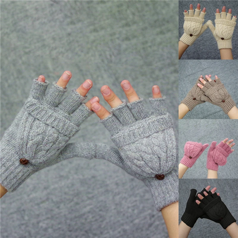 

Женские теплые перчатки с откидной крышкой в подарок мягкие рукавицы с полупальцами вязаные плотные перчатки из искусственной шерсти терм...