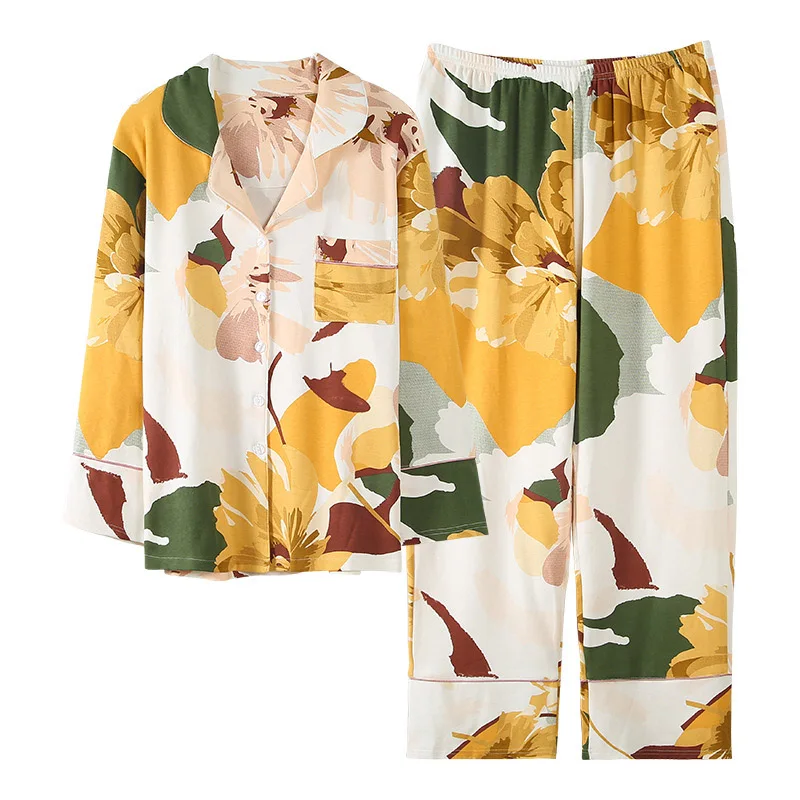 Зимняя Пижама 2 предмета одежда трикотажная Хлопковая пижама с принтом