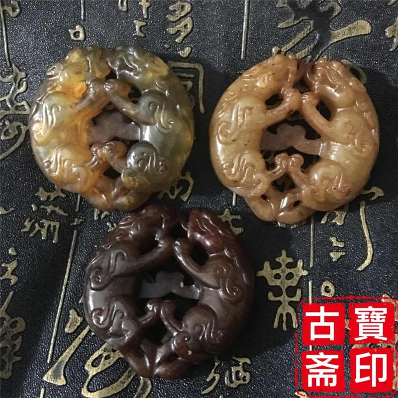 Кулон из старого нефрита с подвеской для храбрости двойные украшения