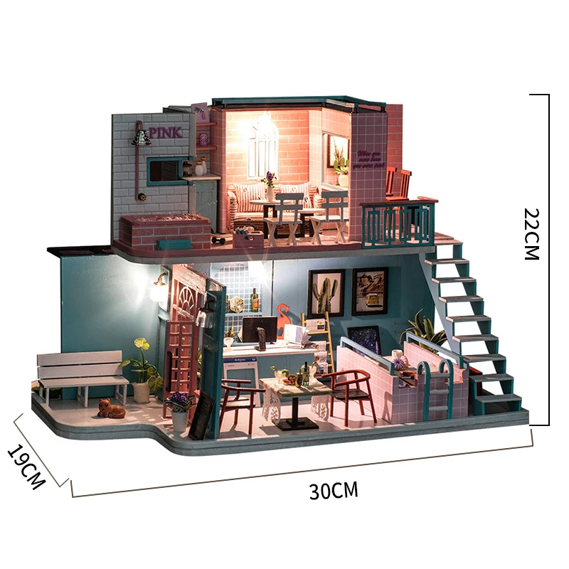 

Diy Miniature Dollhouse Kit Cafe Handmade Model Large Wooden House Roombox Christmas Gift Toys For Children Doll House Furniture