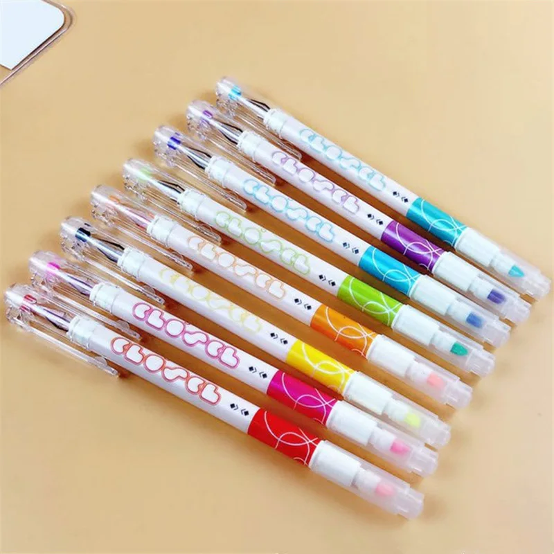 Kawaii 8 цветов гелевая ручка Милая двухголовая и хайлайтер Новинка нейтральная для