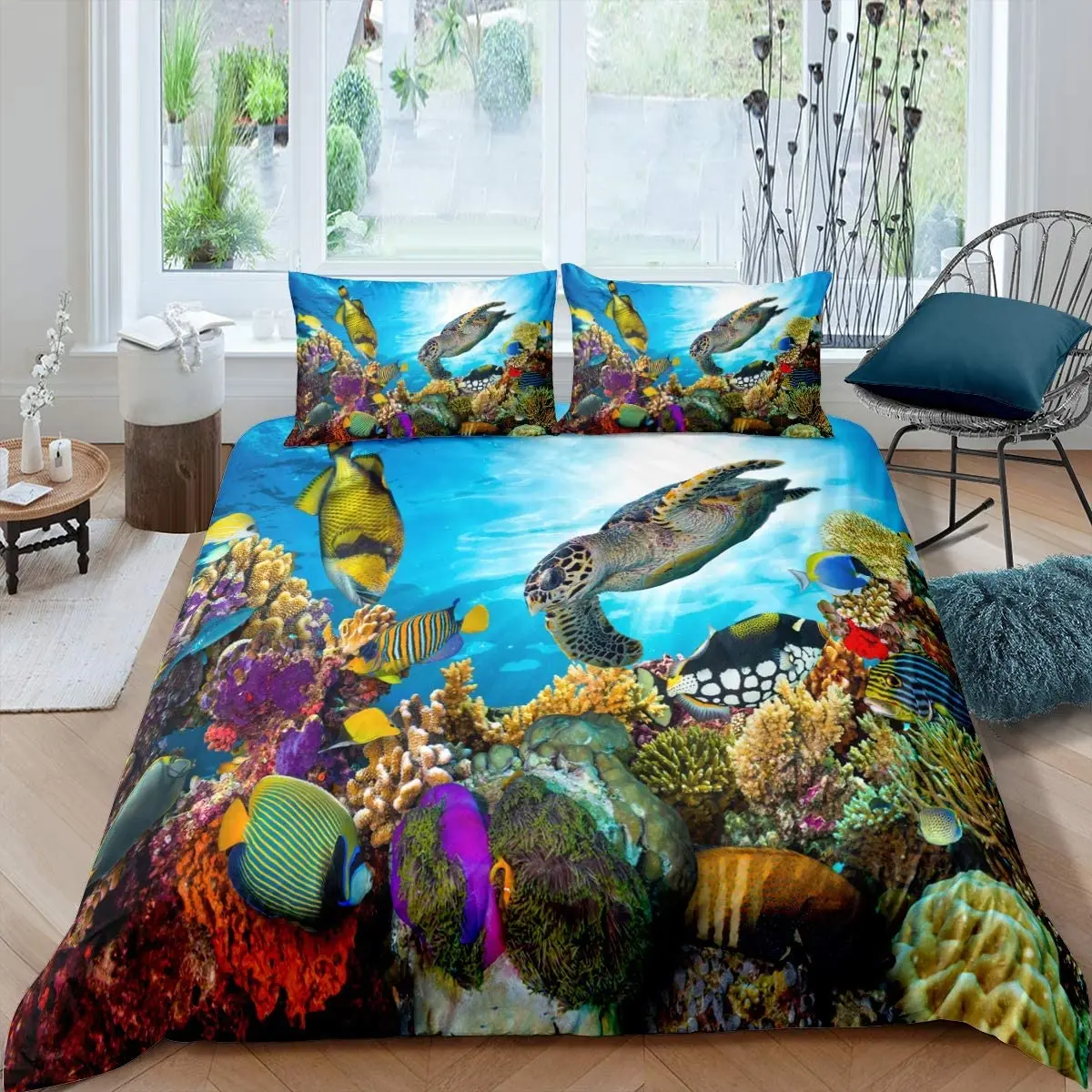 

Sea Turtle Duvet Cover Set Ocean Nautical Comforter Cover Hawaii Beach Bedding Set Sea Animal Coastal Quilt Cover 2 Pillowcases
