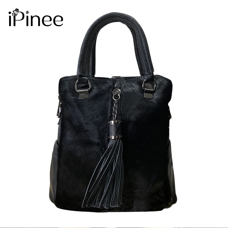 

iPinee Brand Multifunction High Quality Horse Hair Classical Backpack Designer PU Leather Handbags With Elegant Tassel