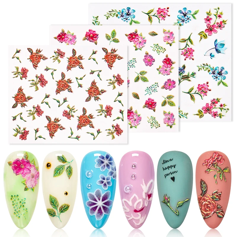 3D тисненый лак для ногтей переводные наклейки цветок лист Дерево клей Сделай Сам