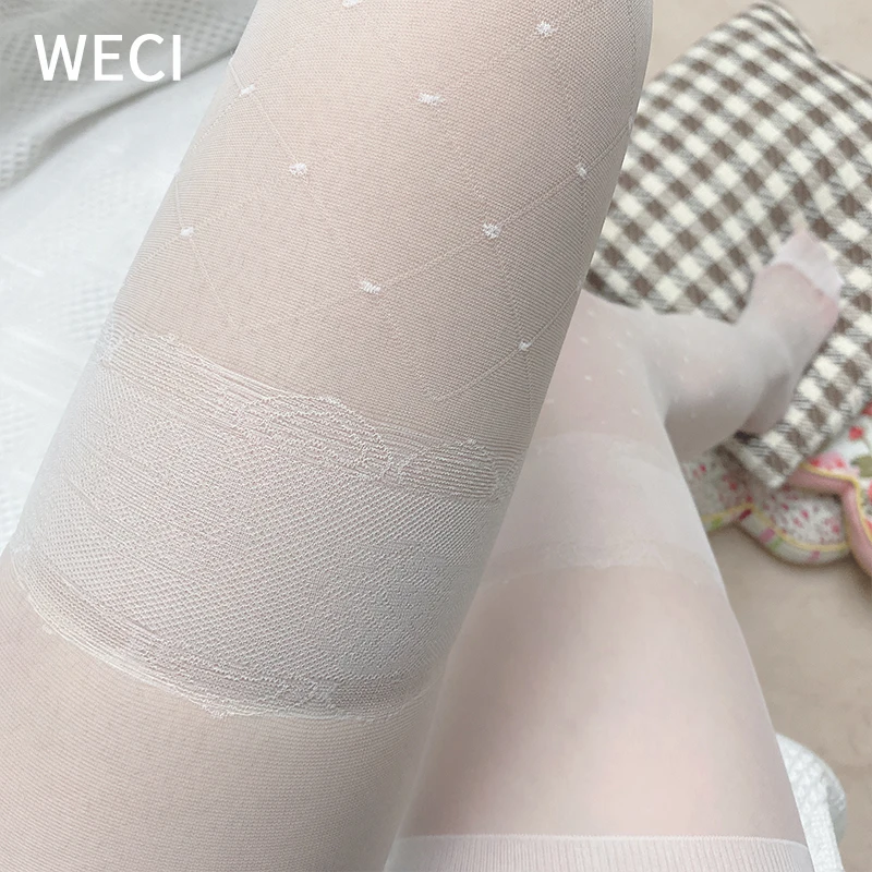 Чулки WECI в полоску и клетку милые кружевные кавайные колготки бесшовные горошек