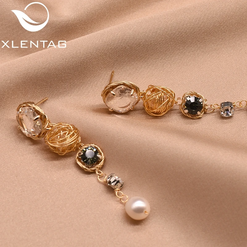 XlentAg ручной работы натуральный жемчуг длинные висячие серьги с цирконием Зеленый