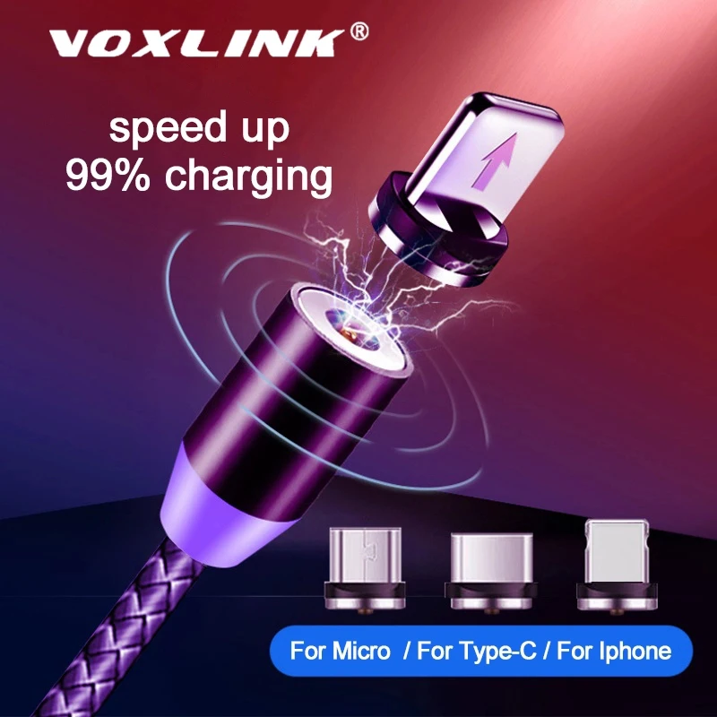 VOXLINK 1 м 3 в светодиодный магнитный USB кабель для iPhone Xs Max 8 7 6 и TypeC Micro samsung Xiaomi LG