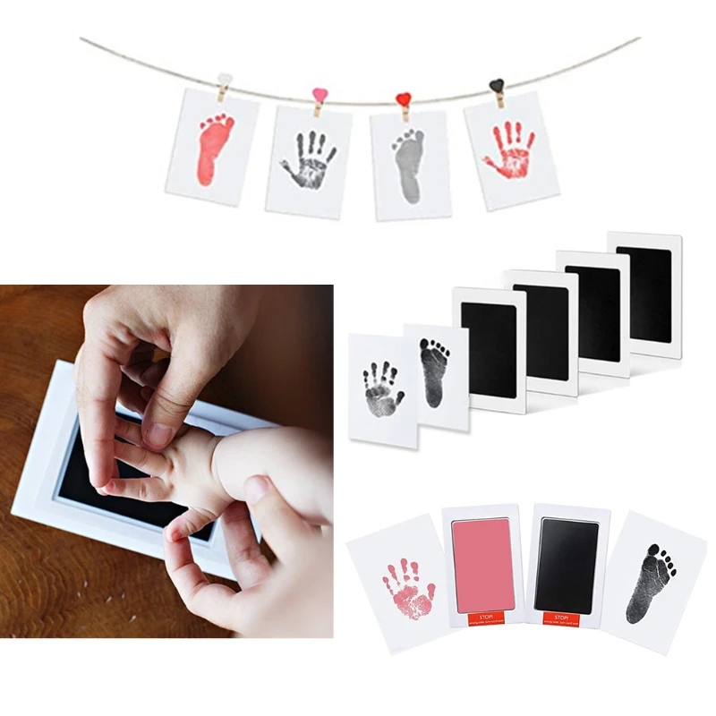 

Newborn Baby Footprint Handprint Kit Durable Safe Nontoxic Ink Pad Imprint Cards Clips Hemp Rope Infants Souvenirs Toys