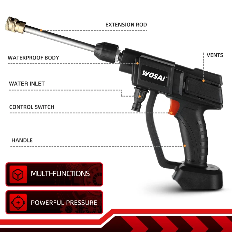 Pаспродажа WOSAI 20V 22BAR беспроводная автомобильная мойка высокого давления для мойки автомобиля водяной пистолет портативная мойка высокого давления пе...