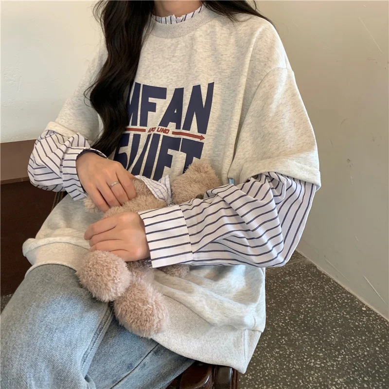 Толстовки большого размера женский топ из двух частей с длинными рукавами и