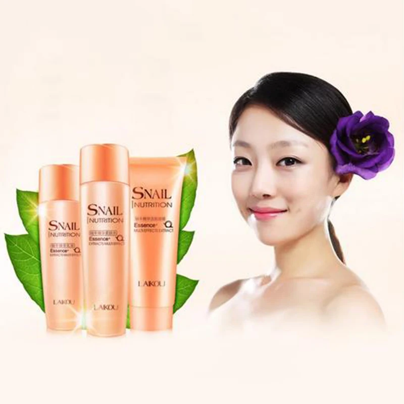 

LAIKOU 3Pcs/lot Snail Essence Face Skin Care Set Deep Cleansing Facial Gel Deep MoisturizingFacial Toner Nourishing Emulsion