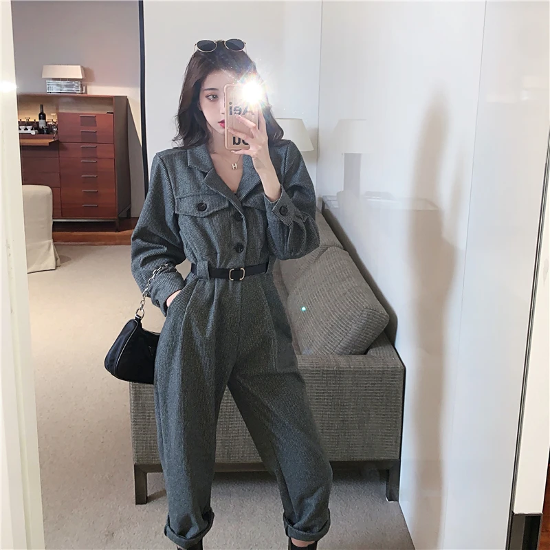 OCEANLOVE Jumpsuits Women Solid Autumn Winter Cargo Korean Vintage Streetwear Bodysuit High Waist Loose Combinaison Femme |