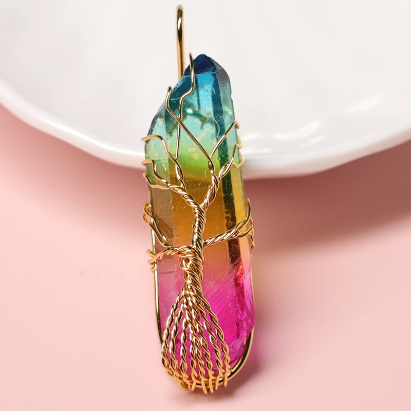 Винтажная Подвеска из натурального хрустального камня с деревом жизни модное