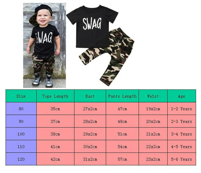 Fashion Toddler Kids Baby Boys Clothes Letter Tops T-shirt+ Camo Pants 2Pcs Outfit Set |