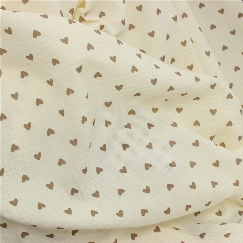 Soft Heart Print Cotton Sewing Fabric Crepe Double Layer Gauze Cloth Valentine's Day Diy Towel Material 100*135cm