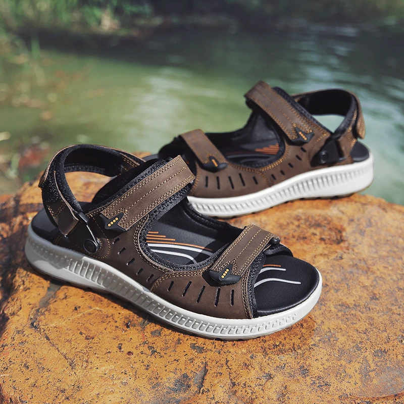 

Men Slippers Big Size Slippers Black Outdoor Summer Flip Flops Mens Men Beach Zapatillas De Seguridad Hombre Leather House For
