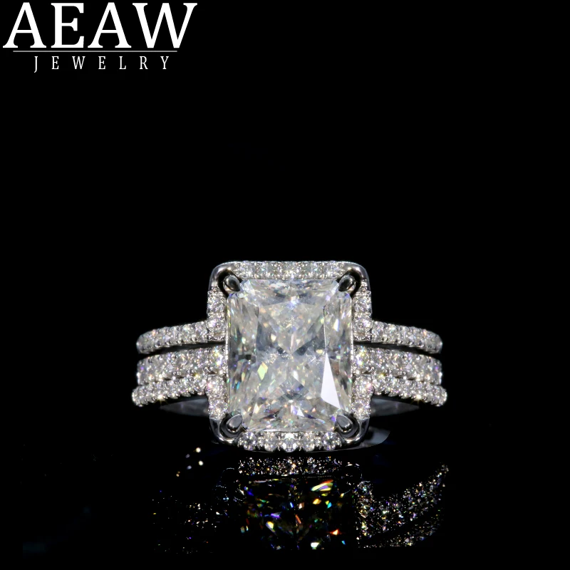 AEAW 18k Белое Золото 4.0ct 8*10 мм Сияющий превосходный разрезанный муассанит обручальное кольцо Половина Вечности браслет для комплект для новобрачных