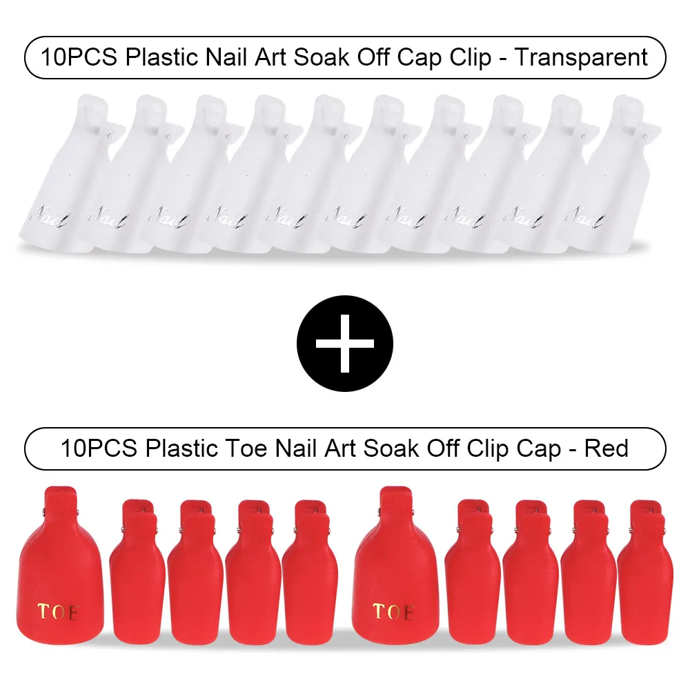 Red Toe Transpare Hd 20 шт Пластиковый Лак для ногтей замочить от крышки зажимы УФ-гель для ногтей для удаления обертывания обезжириватель очиститель для маникюрного инструмента пальцы и пальцы ног - Цвет: Red Toe Transpare Hd