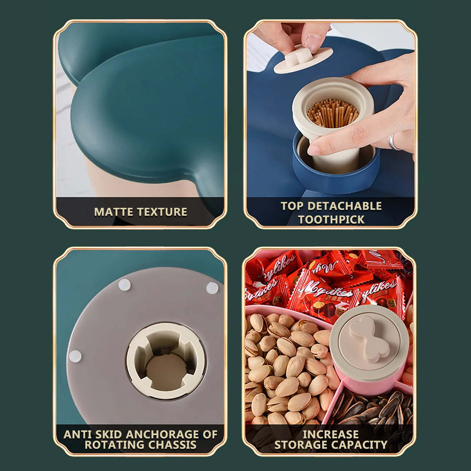 

New Double Layer Candy And Dried Fruit Plate Creative Rotating Design Dessert Plate Design Rotating Candy Box Hot Sale 2021