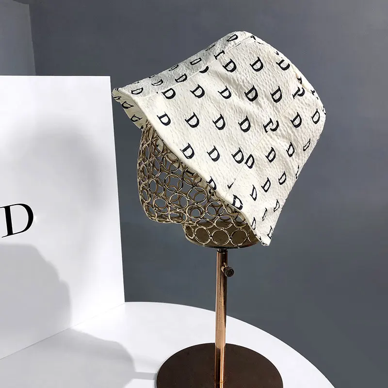 New Harajuku Printed Basin Hat Letter D Fisherman Hat Black White BucketHat For Women Summer Beach Thin Sun Hat Sunshade Panama