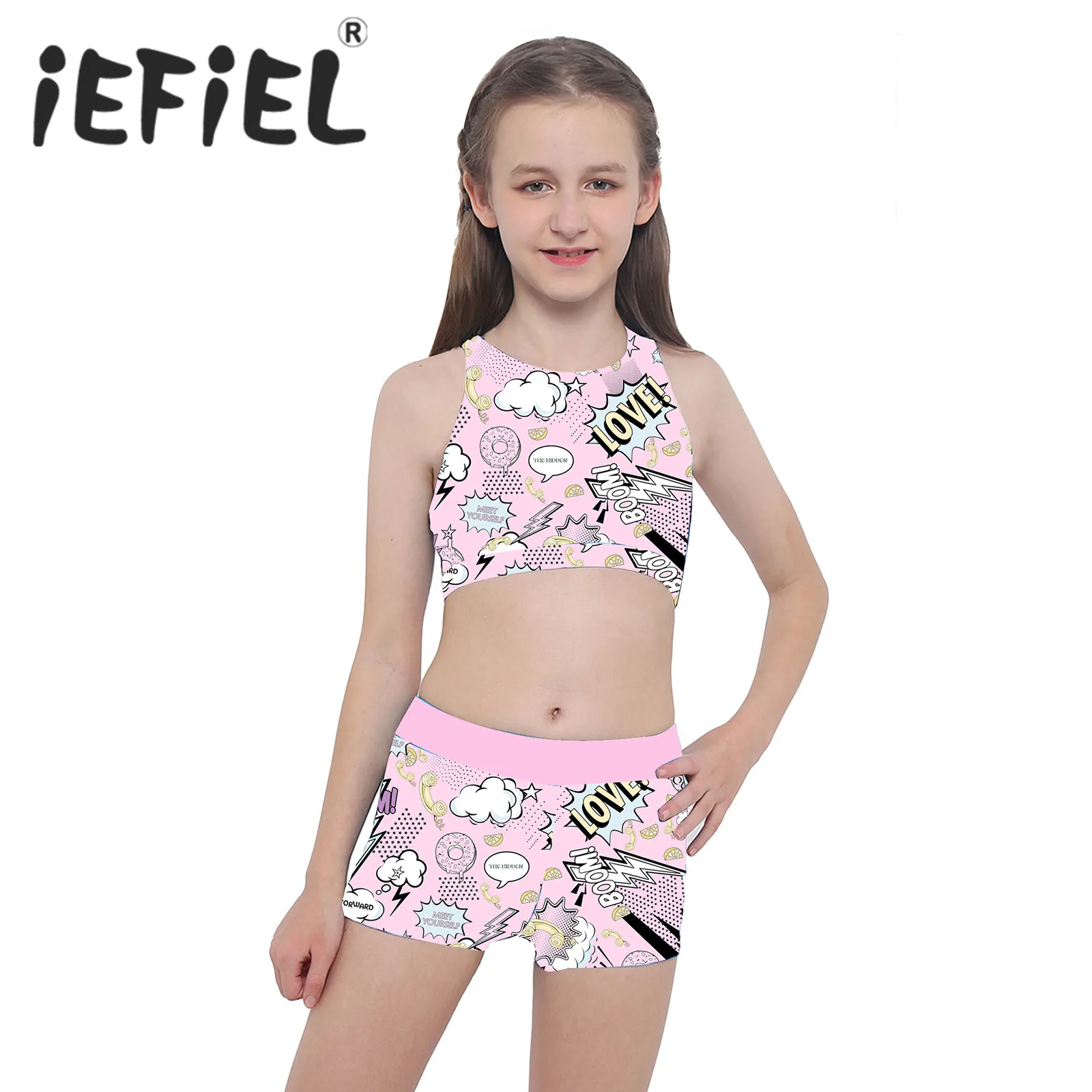 Топ детский эластичный без рукавов с леггинсами и шортами | Детская одежда обувь