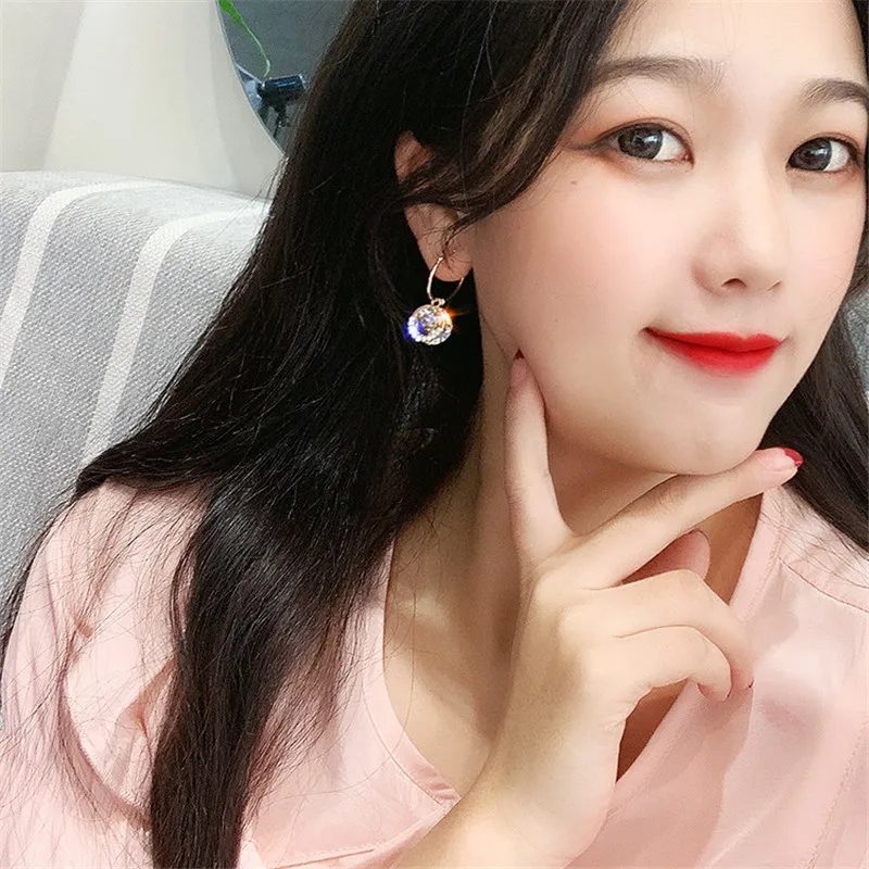 FYUAN Zircon Geometric Dangle Earrings for Women Bijoux Exquisite Small Circle Crystal Drop Statement Gifts | Украшения и