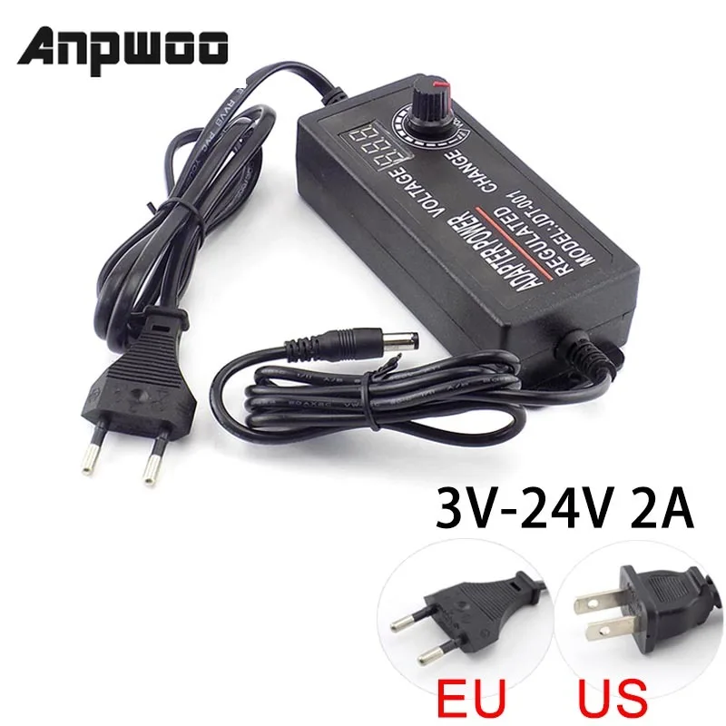 

Адаптер ANPWOO AC 100-220V к DC 3V-12V 3V-24V 9V-24V 2A 3A 5A разъем питания светодиодный драйвер