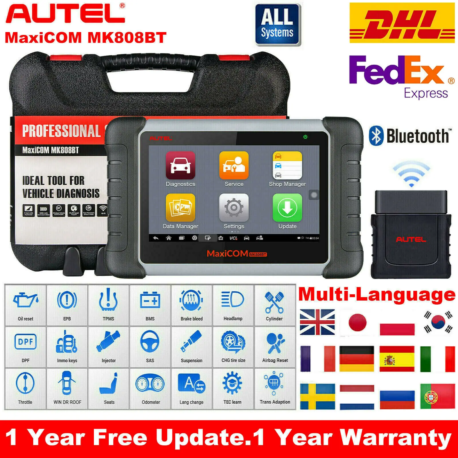 Autel MK808BT OBD2 автомобильный сканер диагностический инструмент для Renault Opel Volvo BMW VW SAAB