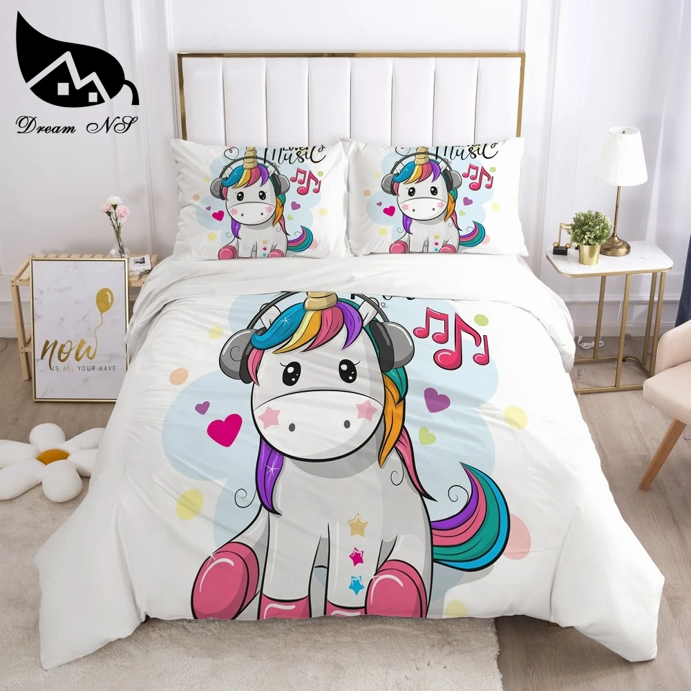 

Dream NS Unicorn White Bedding set King Queen Bedding Home Textiles Set Bedclothes rainbow horse duvet cover set juego de cama