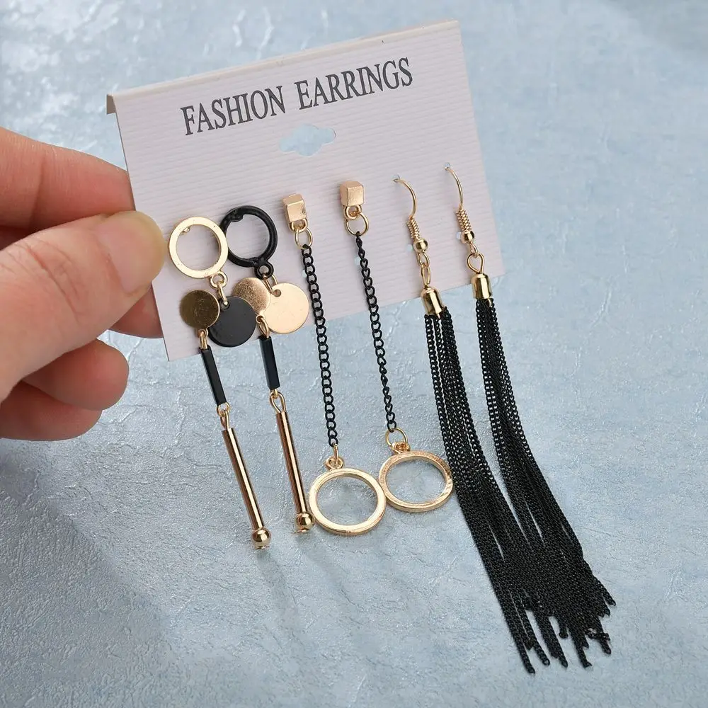 4 пары модный металлический обруч диск цепочка кисточки серьги корейский кулон