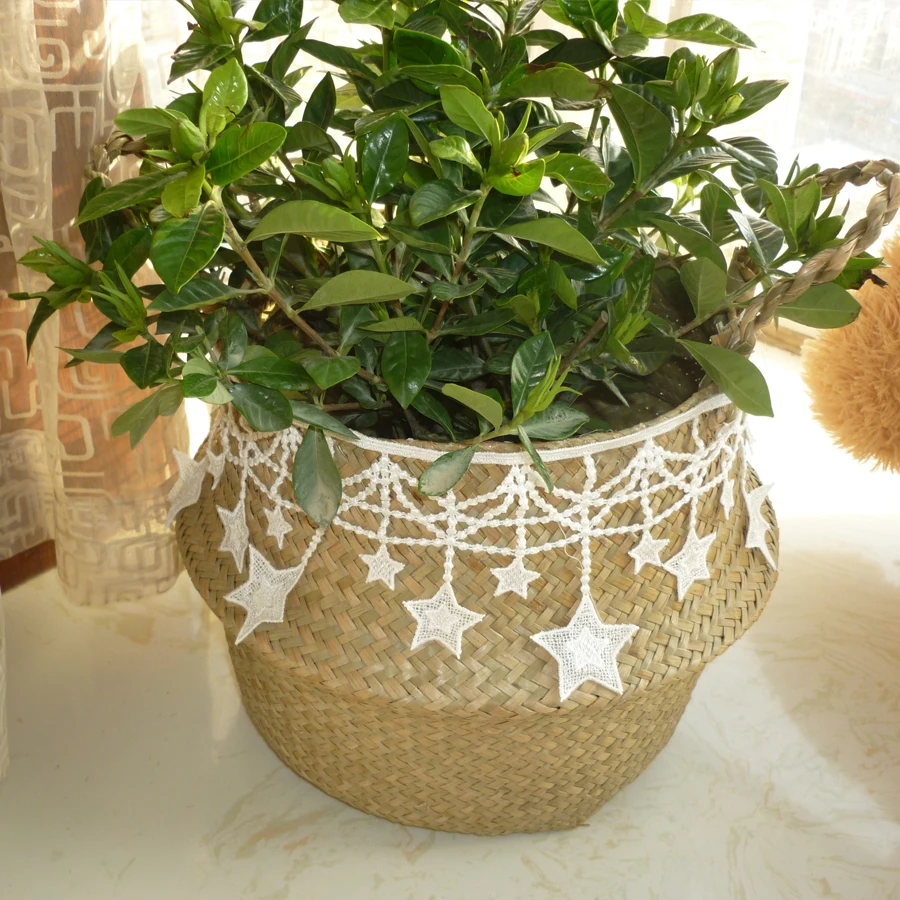 

2020 New Foldable Straw Storage Handmade Bamboo Simple Decoration Seaweed Wicker Baskets Dirty Laundry Planter Plant Star Basket