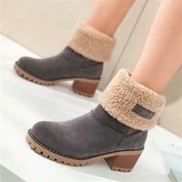 womens boots female winter shoes fur snow boots warm plush womens shoes square high heel ankle boots black botas de mujer