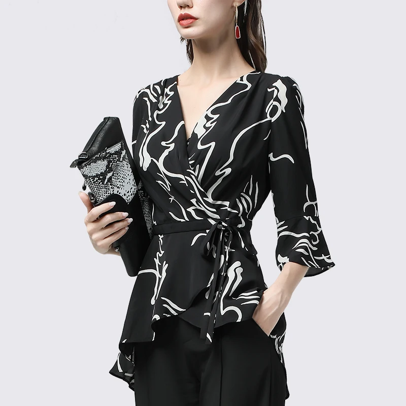 Женские блузки Модные Нерегулярные вырезать печати длинный хвост Тонкий Топ