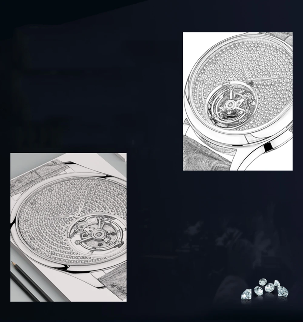 ORKINA Brand Luxury High-End Automatic Mechanical Watches Tourbillon Hollow Precious Stones Inlaid Mechanical Men's Watches